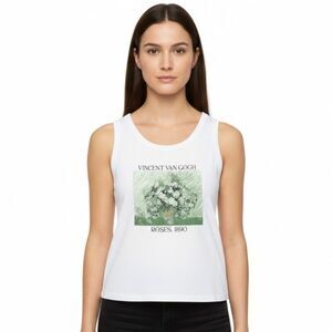 Homegirl Society Vincent Van Gogh Roses Tank Top Womens Small White Art Flowers